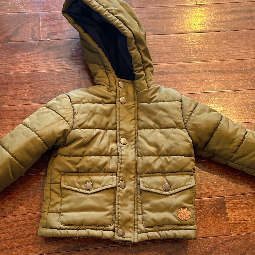 Little me Olive Green Hooded Puffer Jacket
